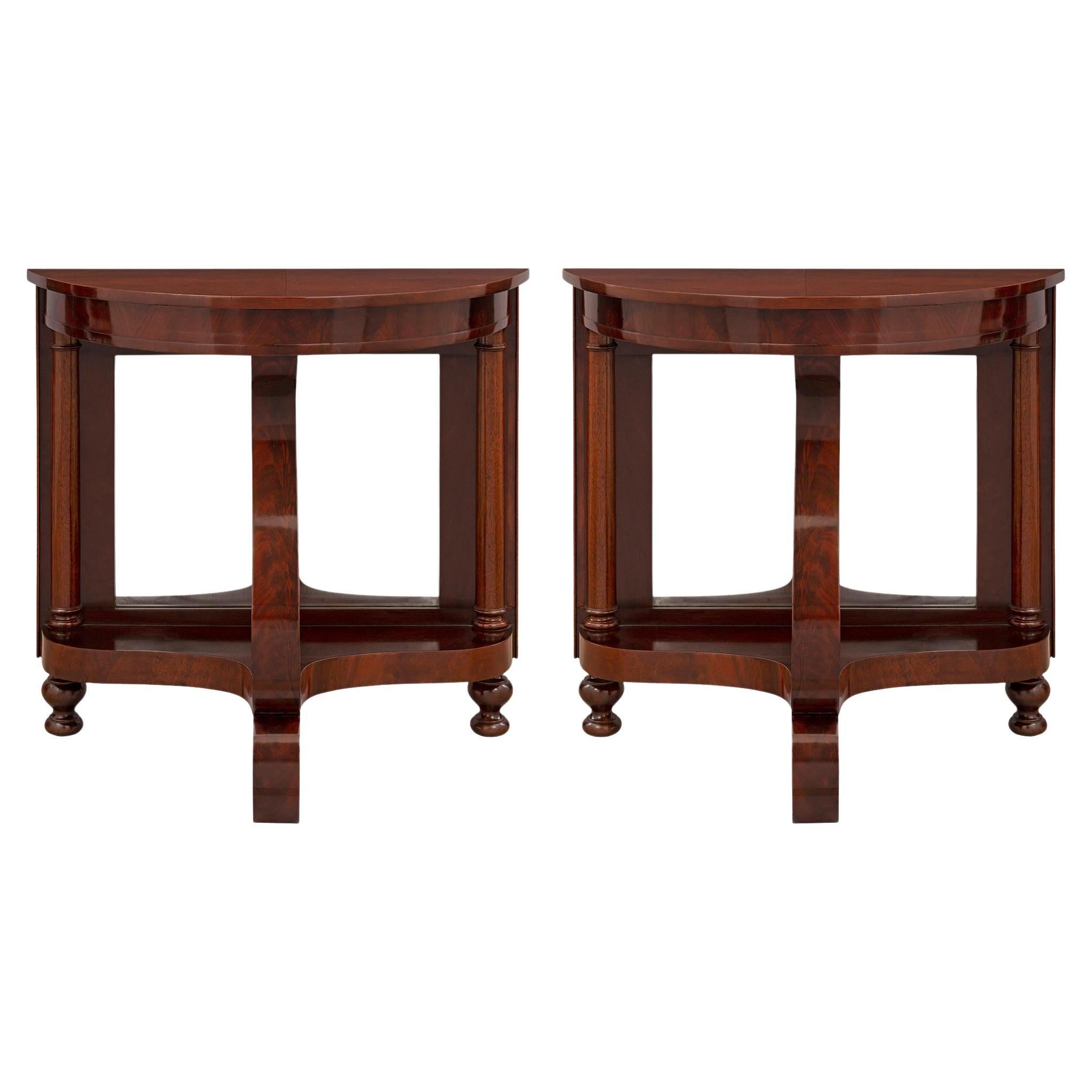 Pair of French 19th Century Empire St. Mirrored Mahogany Consoles For Sale
