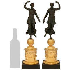 coppia di statue francesi del XIX secolo in stile Impero, in ormolu e bronzo patinato
