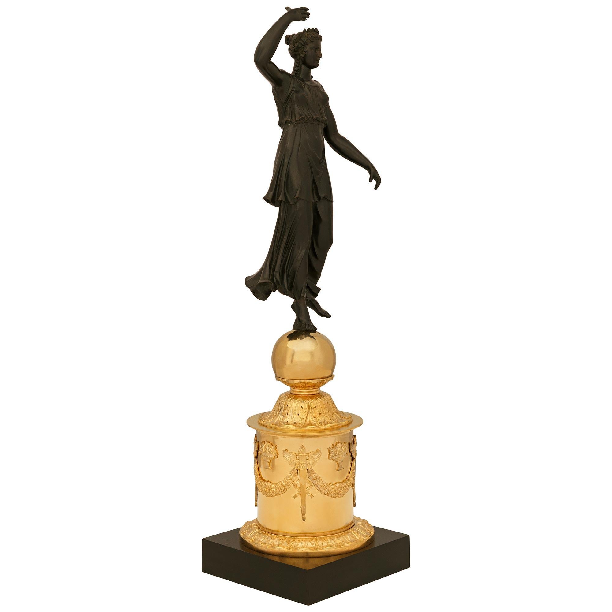 pair of French 19th century Empire st. Ormolu and patinated Bronze statues In Good Condition For Sale In West Palm Beach, FL