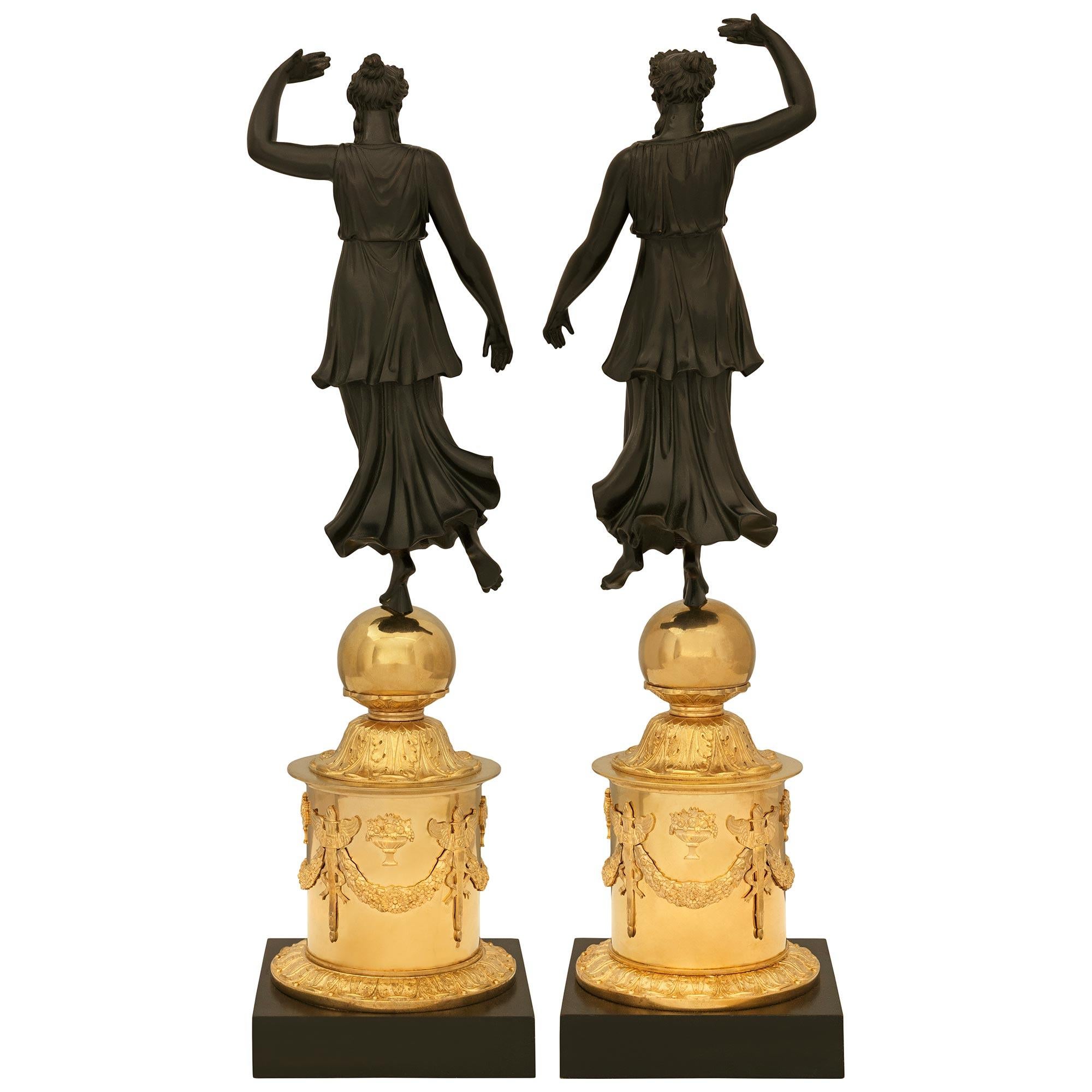 pair of French 19th century Empire st. Ormolu and patinated Bronze statues For Sale 5