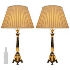 pair of French 19th century Empire st. patinated Bronze and Ormolu lamps