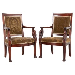 Pair of French 19th Century Empire Style Fauteuils