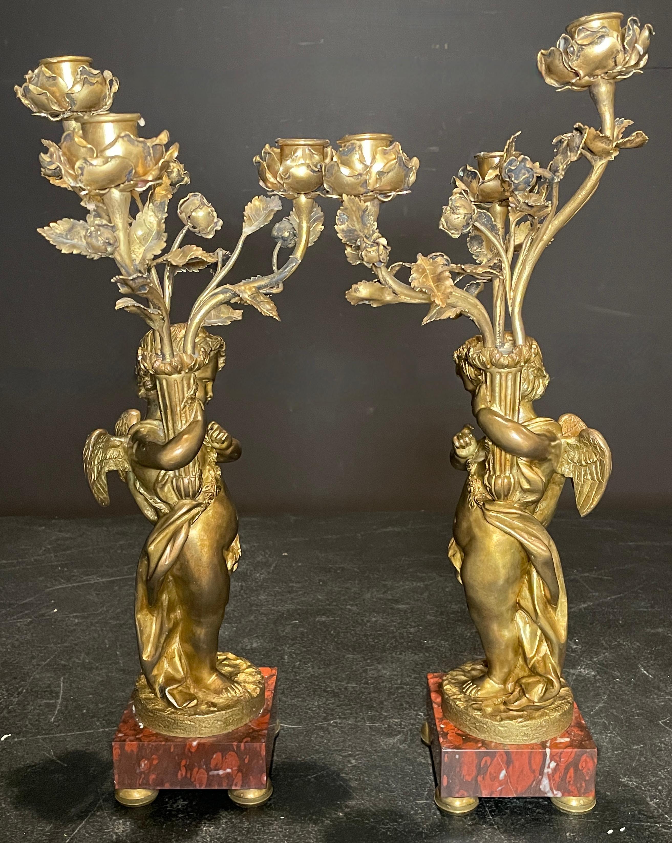 Louis XVI Pair of French 19th Century Figural Bronze Candelabra For Sale