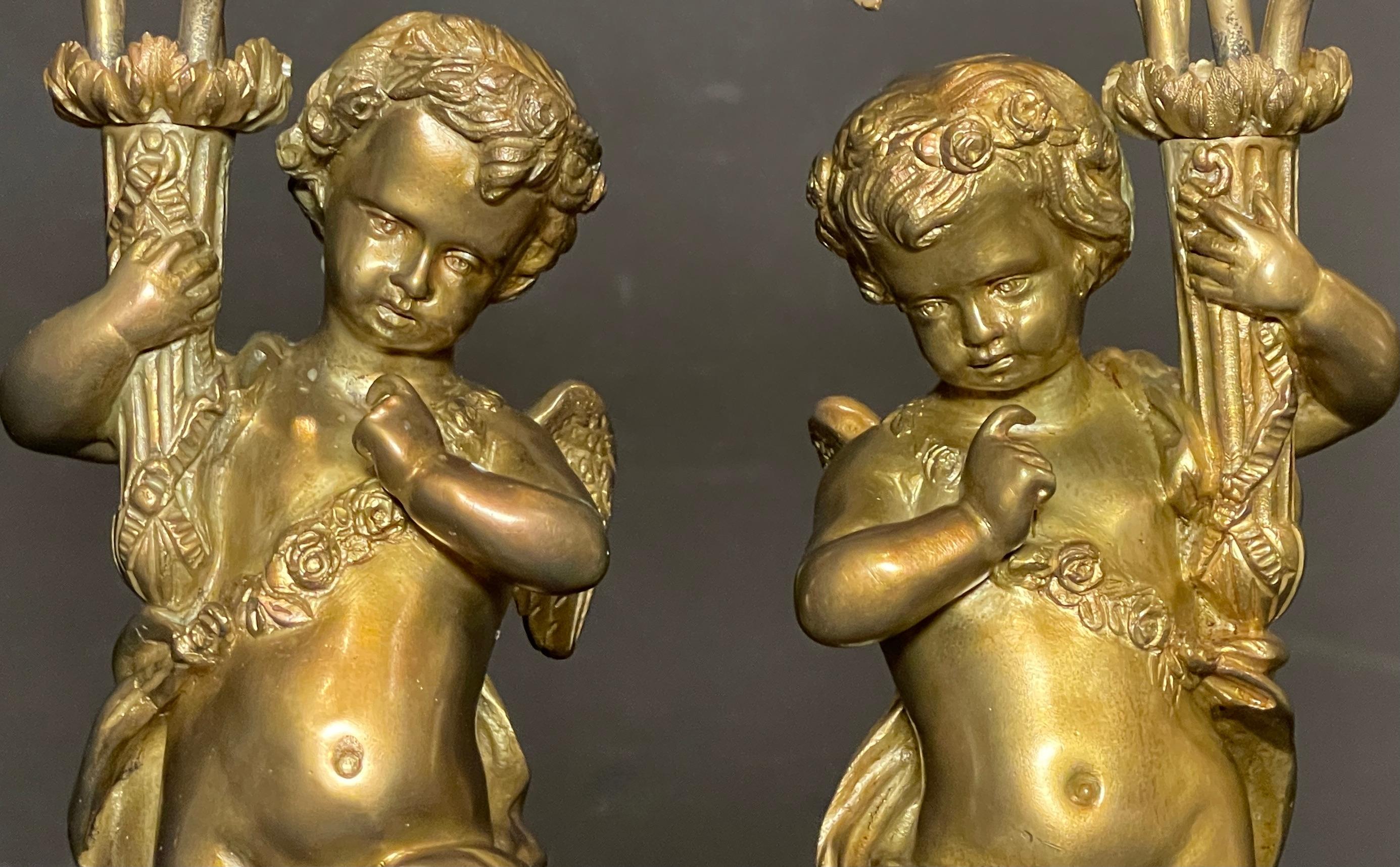 Gilt Pair of French 19th Century Figural Bronze Candelabra For Sale