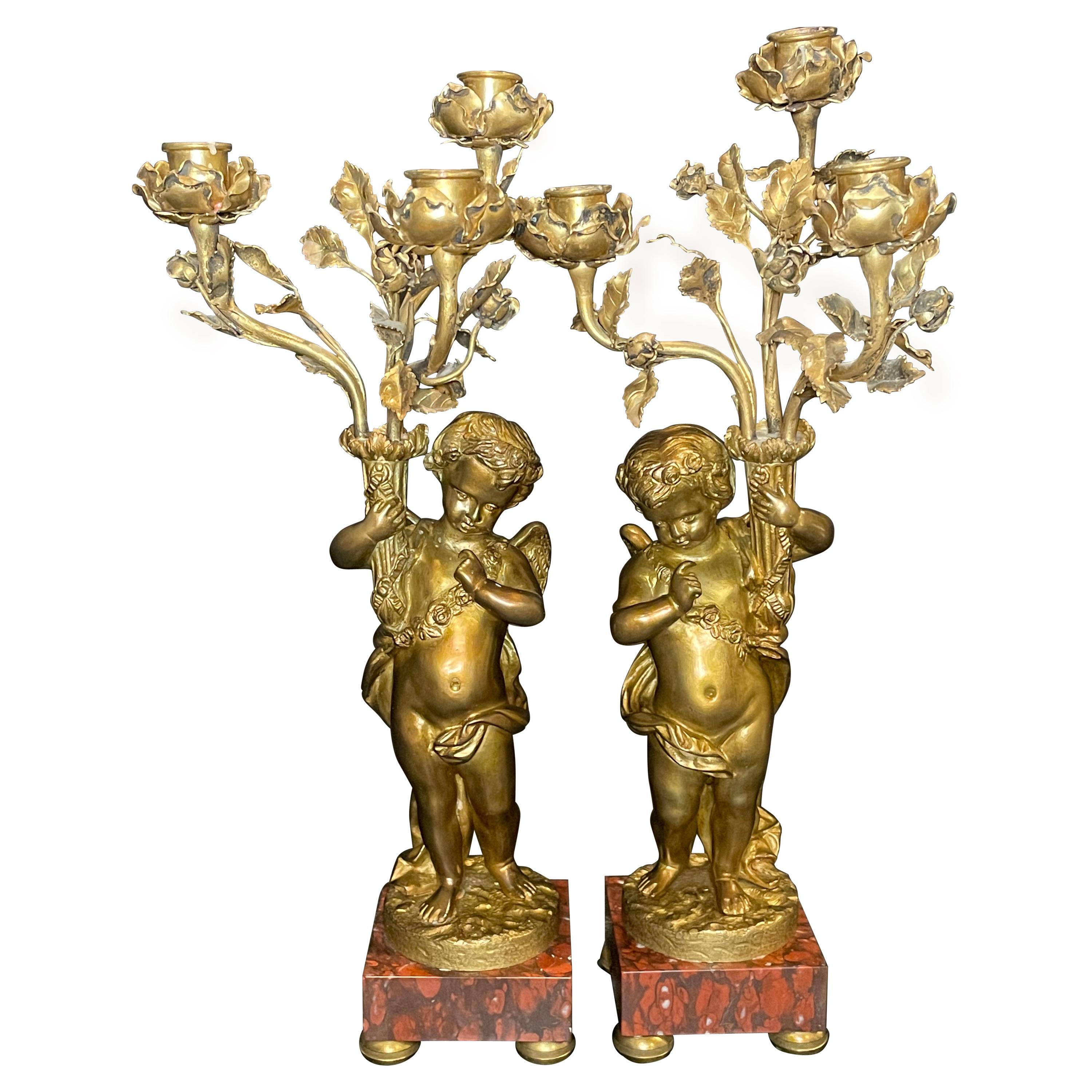 Pair of French 19th Century Figural Bronze Candelabra For Sale