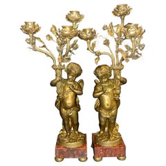 Antique Pair of French 19th Century Figural Bronze Candelabra