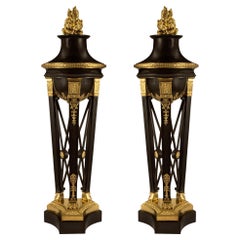 Antique Pair of French 19th Century First Empire Period Bronze and Ormolu Brûle Parfums