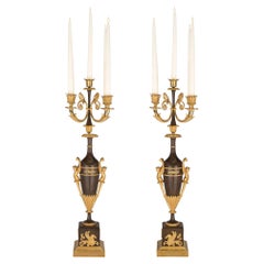 Pair of French 19th Century First Empire Period Bronze and Ormolu Candelabras