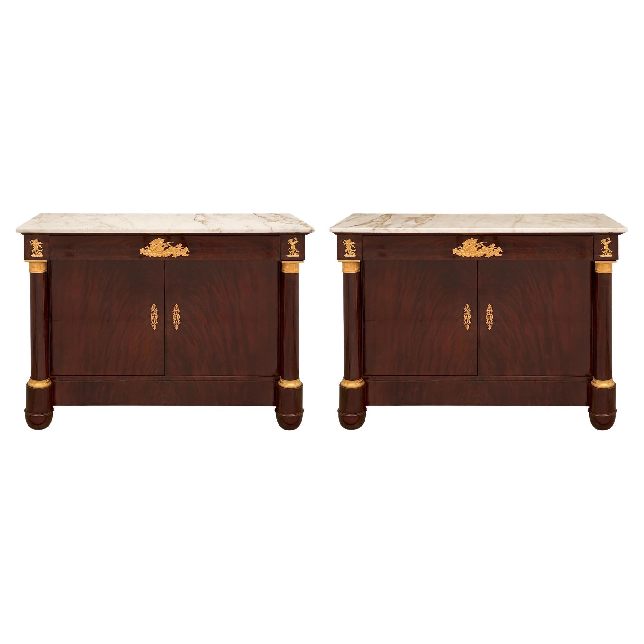 Pair of French 19th Century First Empire Period Crouch Mahogany & Ormolu Buffets