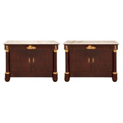 Antique Pair of French 19th Century First Empire Period Crouch Mahogany & Ormolu Buffets