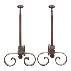 Pair of French 19th Century Forged-Iron Andirons