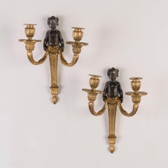 Pair of French 19th Century Gilded Bronze Wall Appliques with Patinated Putti