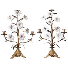 Pair of French 19th Century Gilt-Brass Lily Candelabra