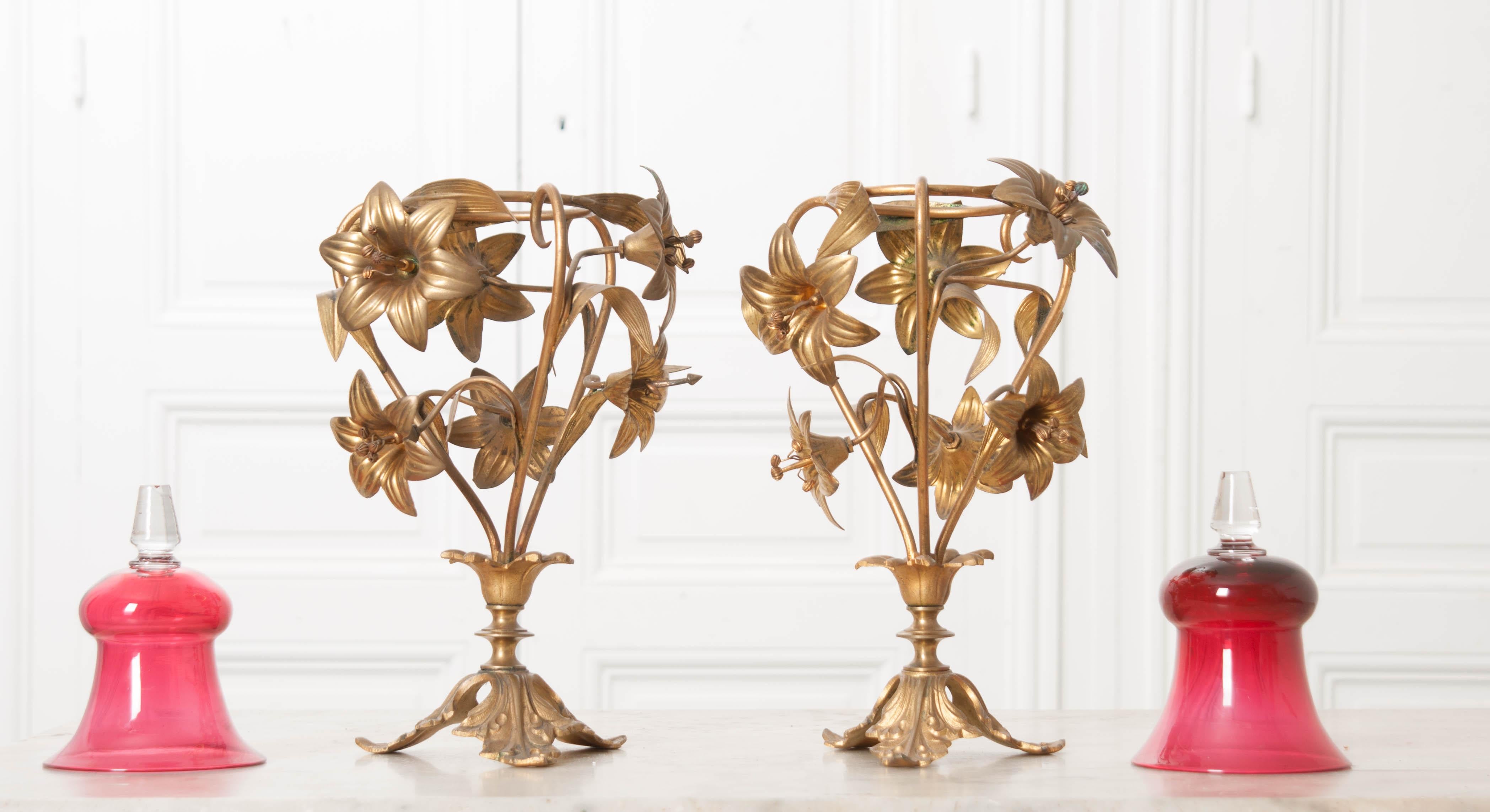 Pair of French 19th Century Gilt-Brass Lily Vases 6