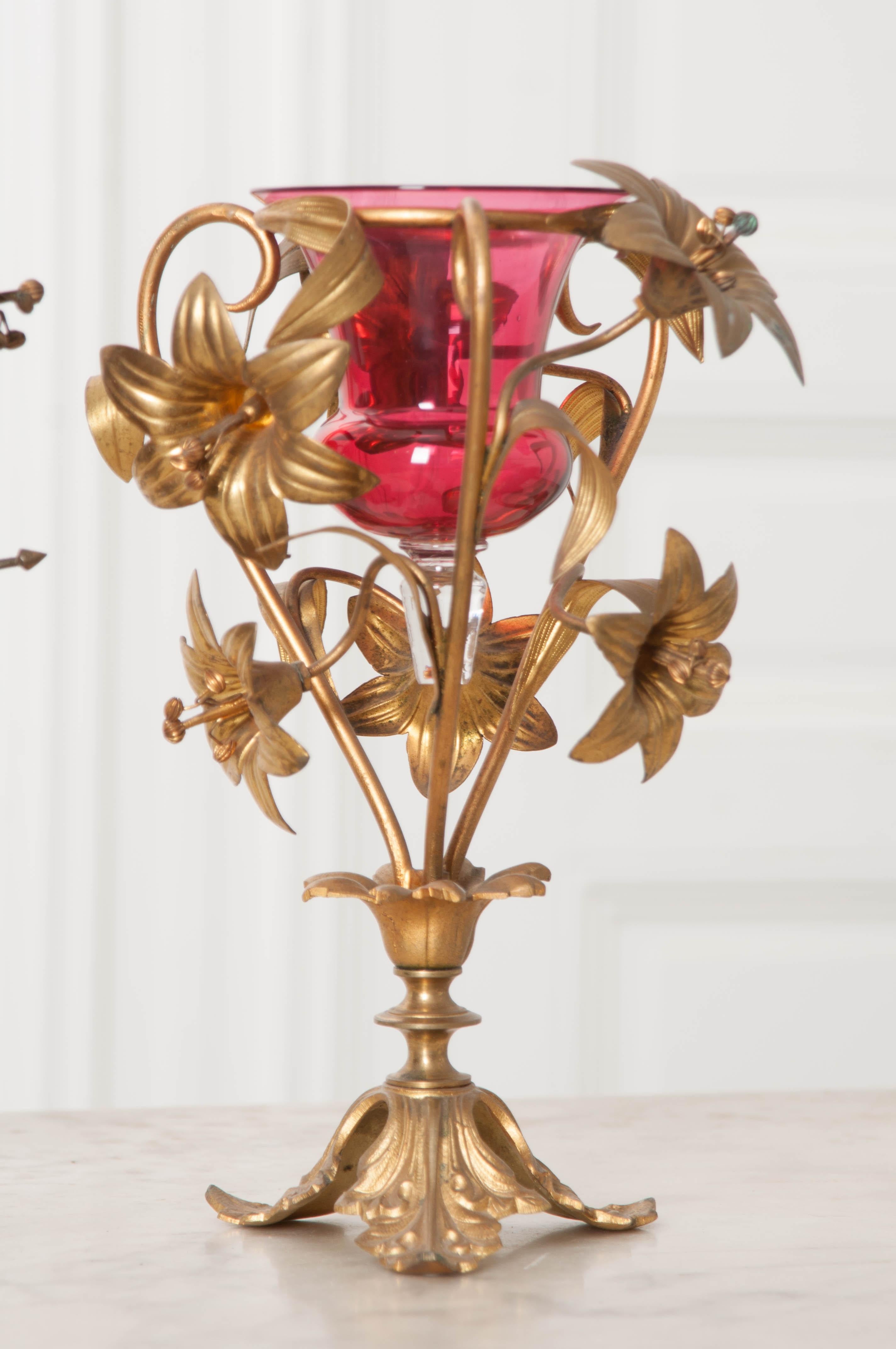 Pair of French 19th Century Gilt-Brass Lily Vases 5