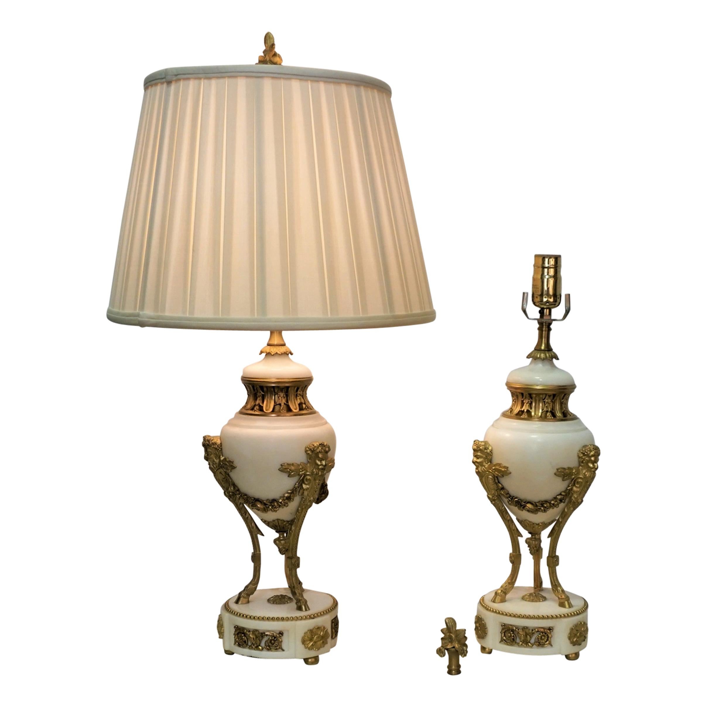 Pair of French, 19th Century Gilt Bronze and Marble Urn Lamps