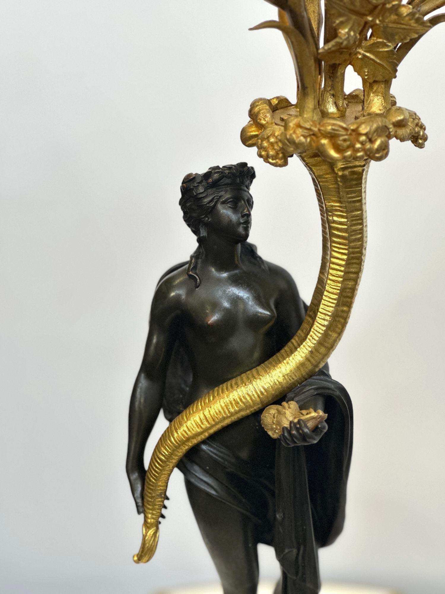 Pair of French 19th Century Gilt Bronze Candelabras with Marble Base For Sale 1