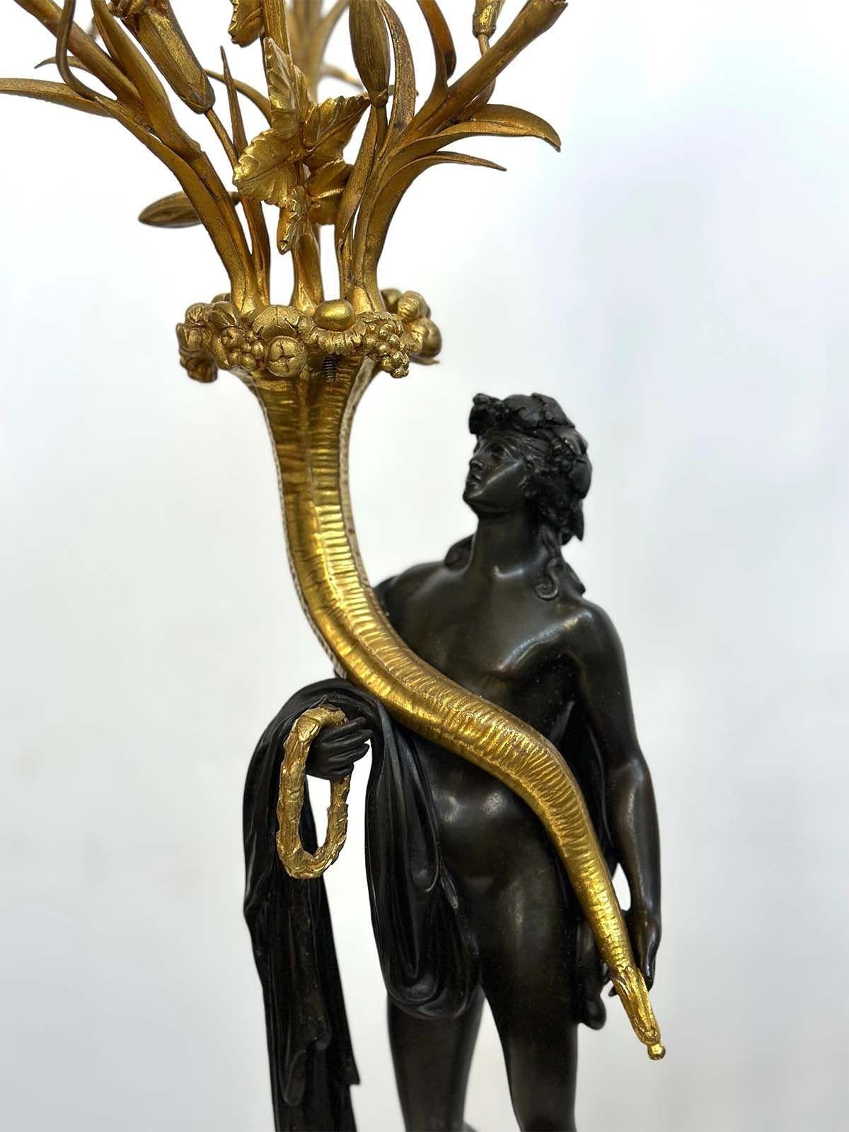 Pair of French 19th Century Gilt Bronze Candelabras with Marble Base For Sale 2