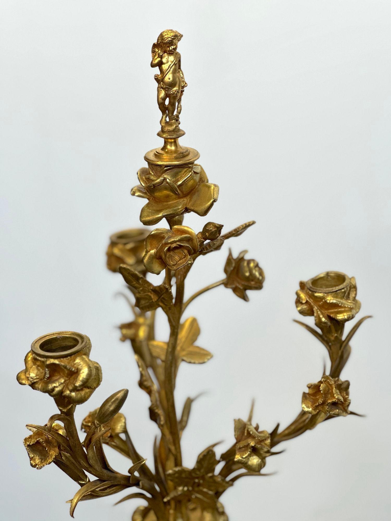 Pair of French 19th Century Gilt Bronze Candelabras with Marble Base For Sale 5