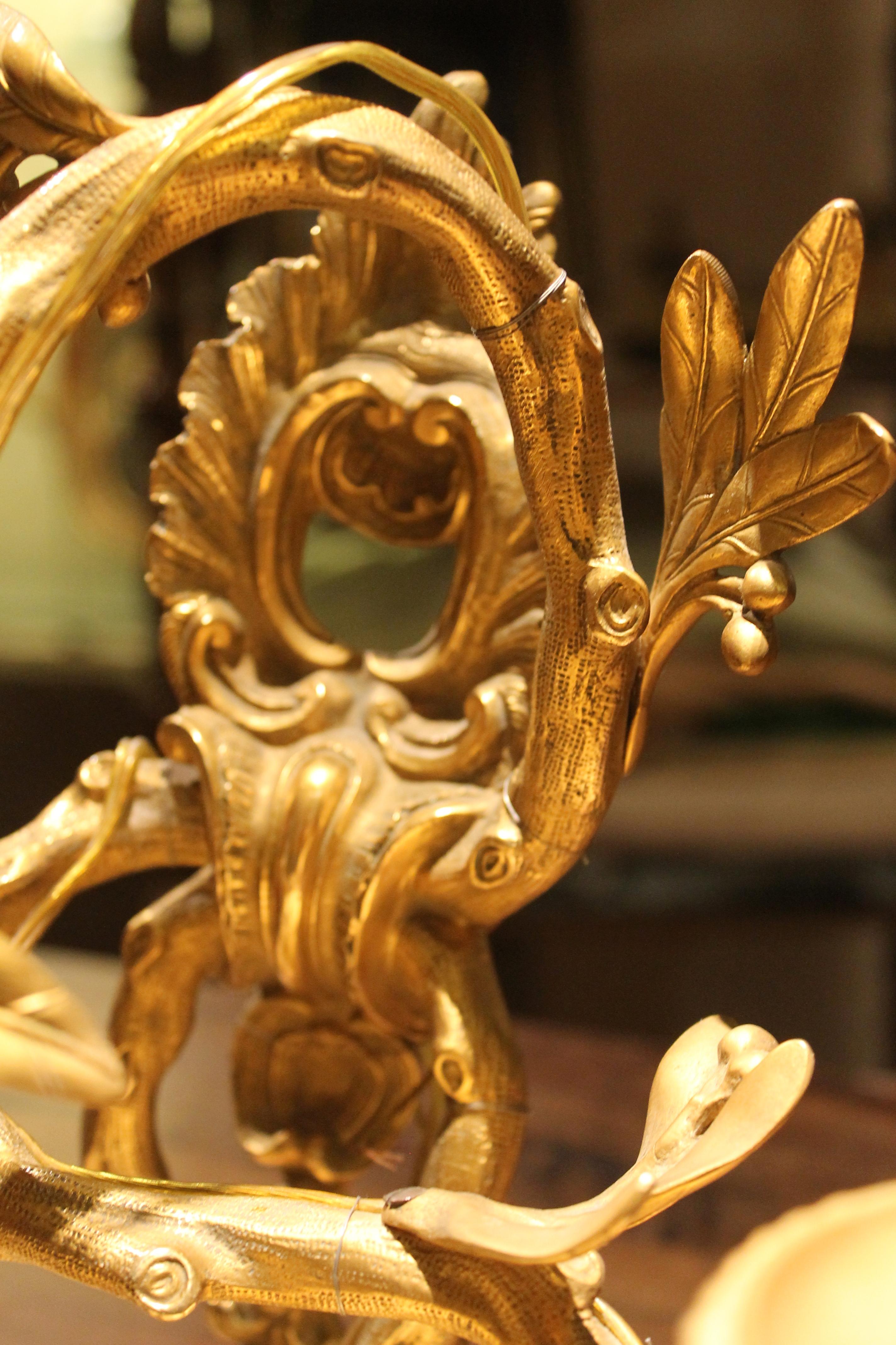 Pair of French 19th Century Gilt Bronze Three Lights Faux Bamboo Foliate Sconces 5