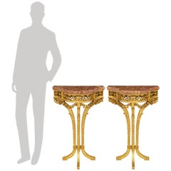 Paar französische Marmorkonsolen aus Giltwood und Brocatelle D' Espagne aus dem 19.