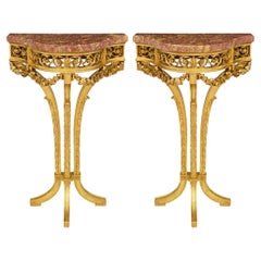 Paar französische Marmorkonsolen aus Giltwood und Brocatelle D' Espagne aus dem 19.