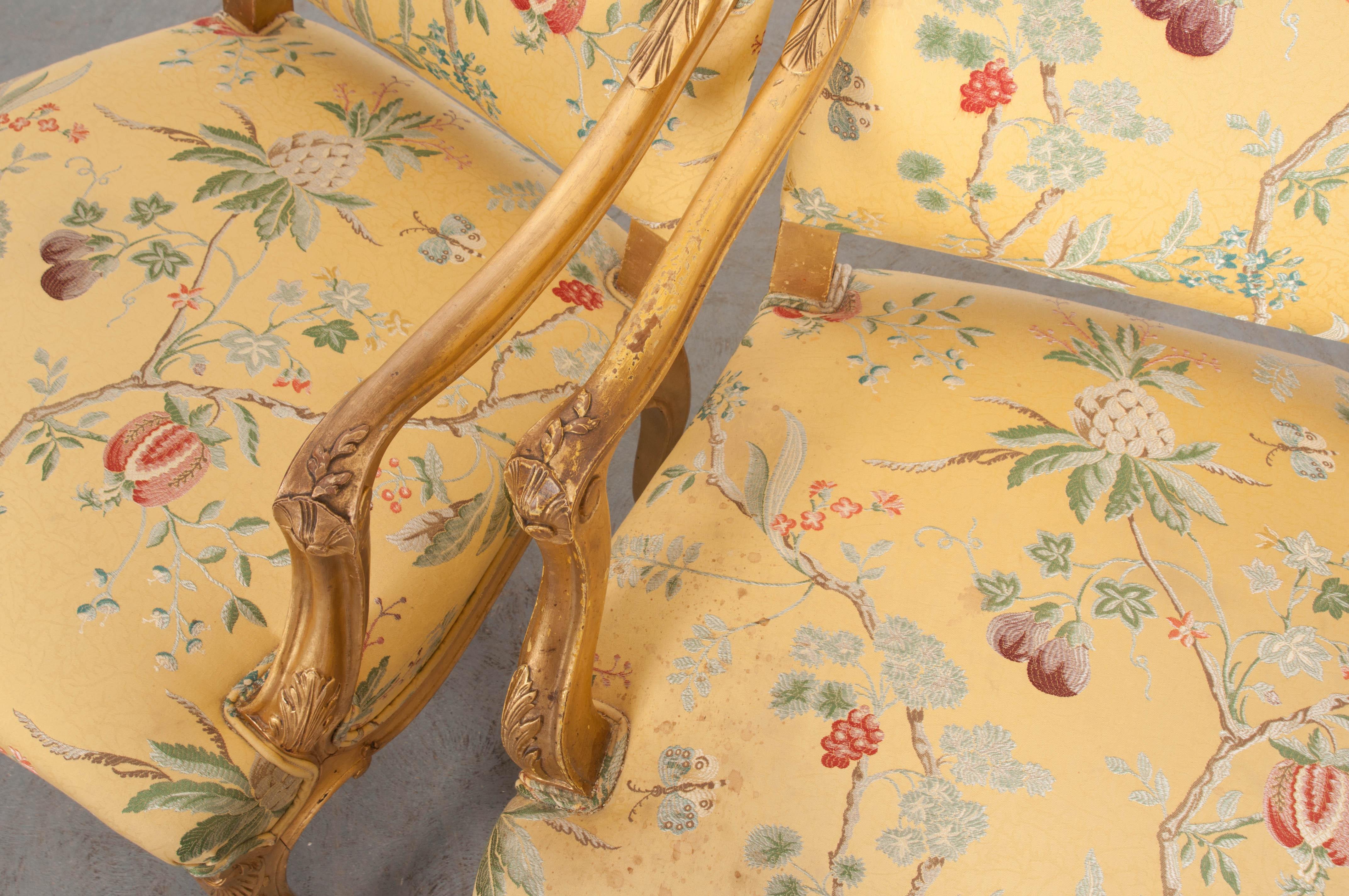 Pair of French 19th Century Gold Gilt Louis XV Armchairs 6
