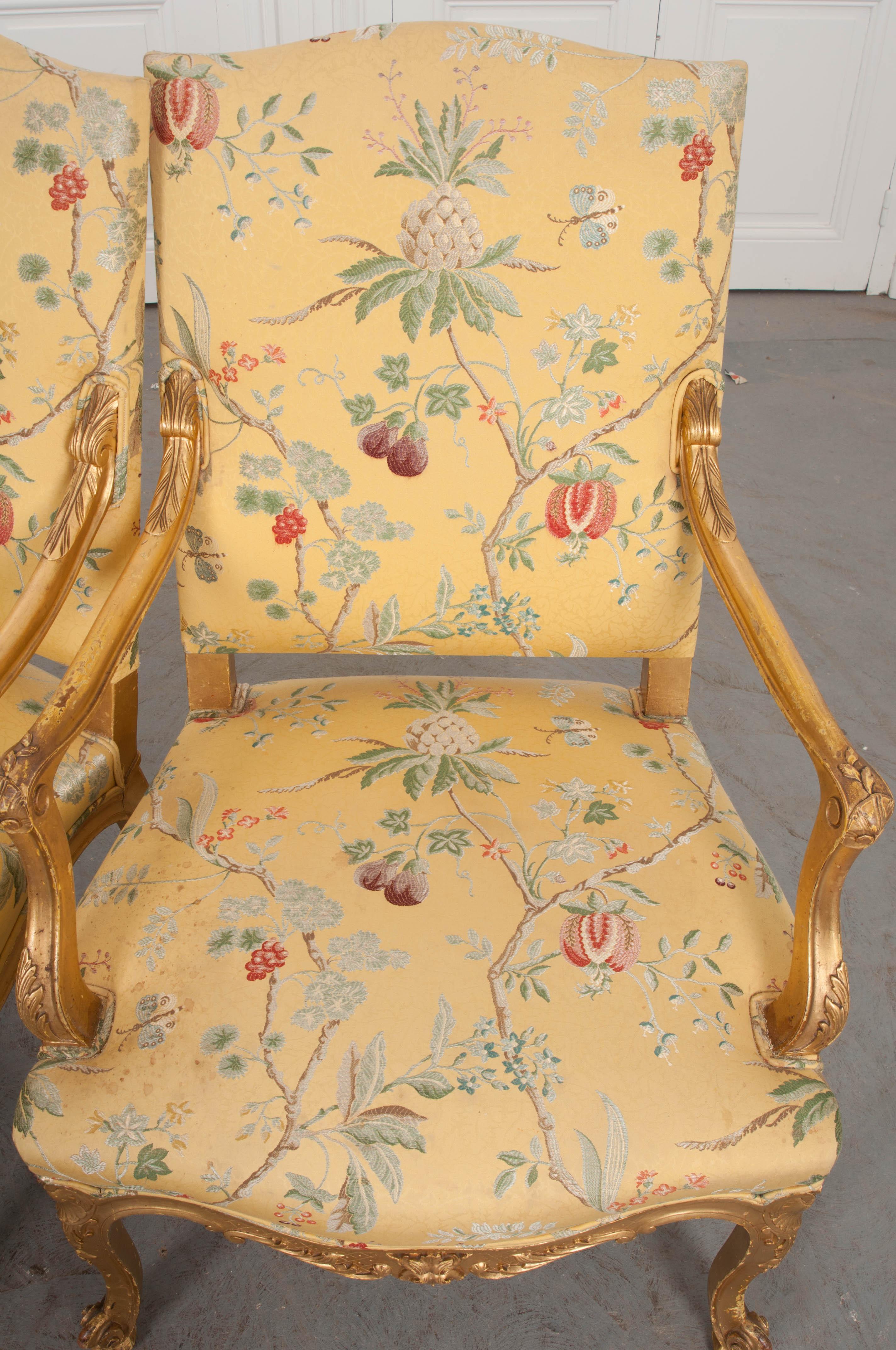 Pair of French 19th Century Gold Gilt Louis XV Armchairs 7