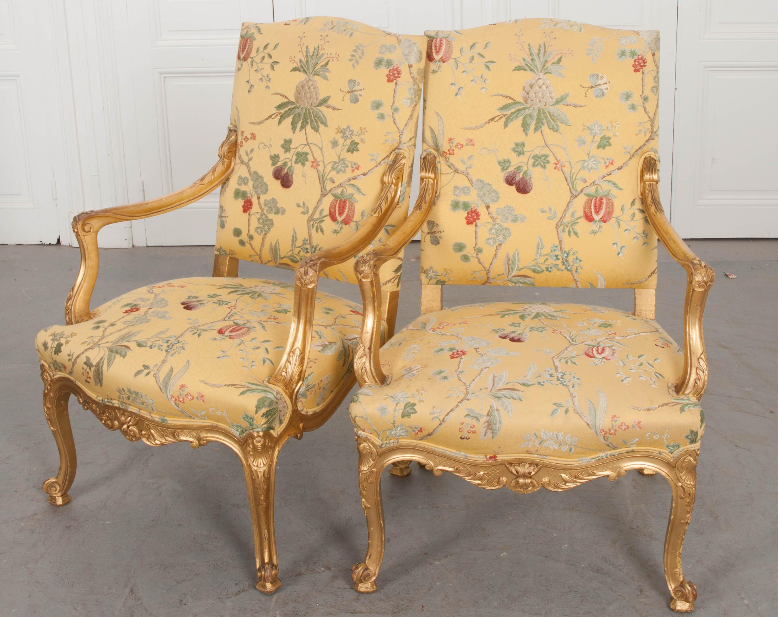 Pair of French 19th Century Gold Gilt Louis XV Armchairs 8