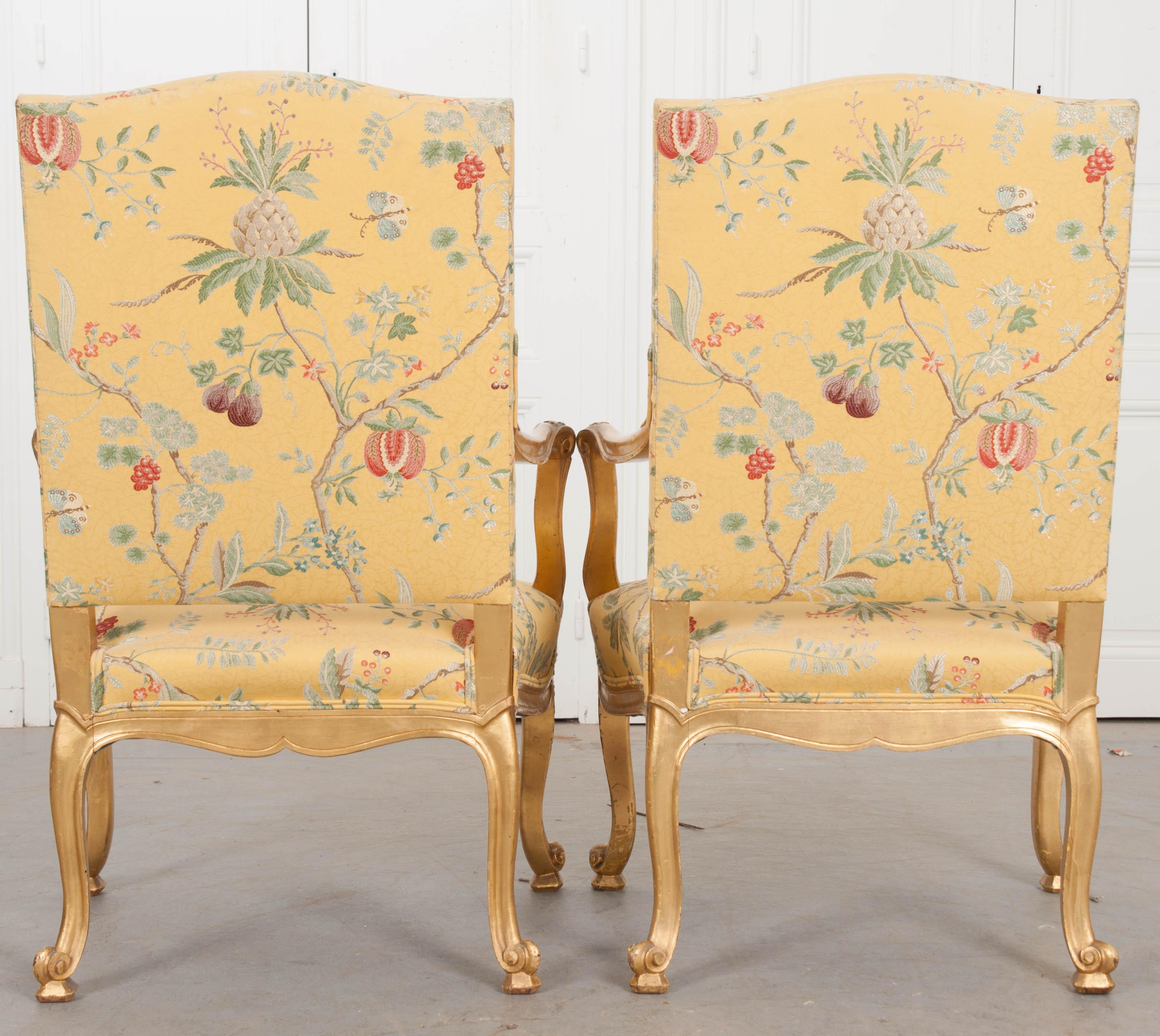 Pair of French 19th Century Gold Gilt Louis XV Armchairs 10