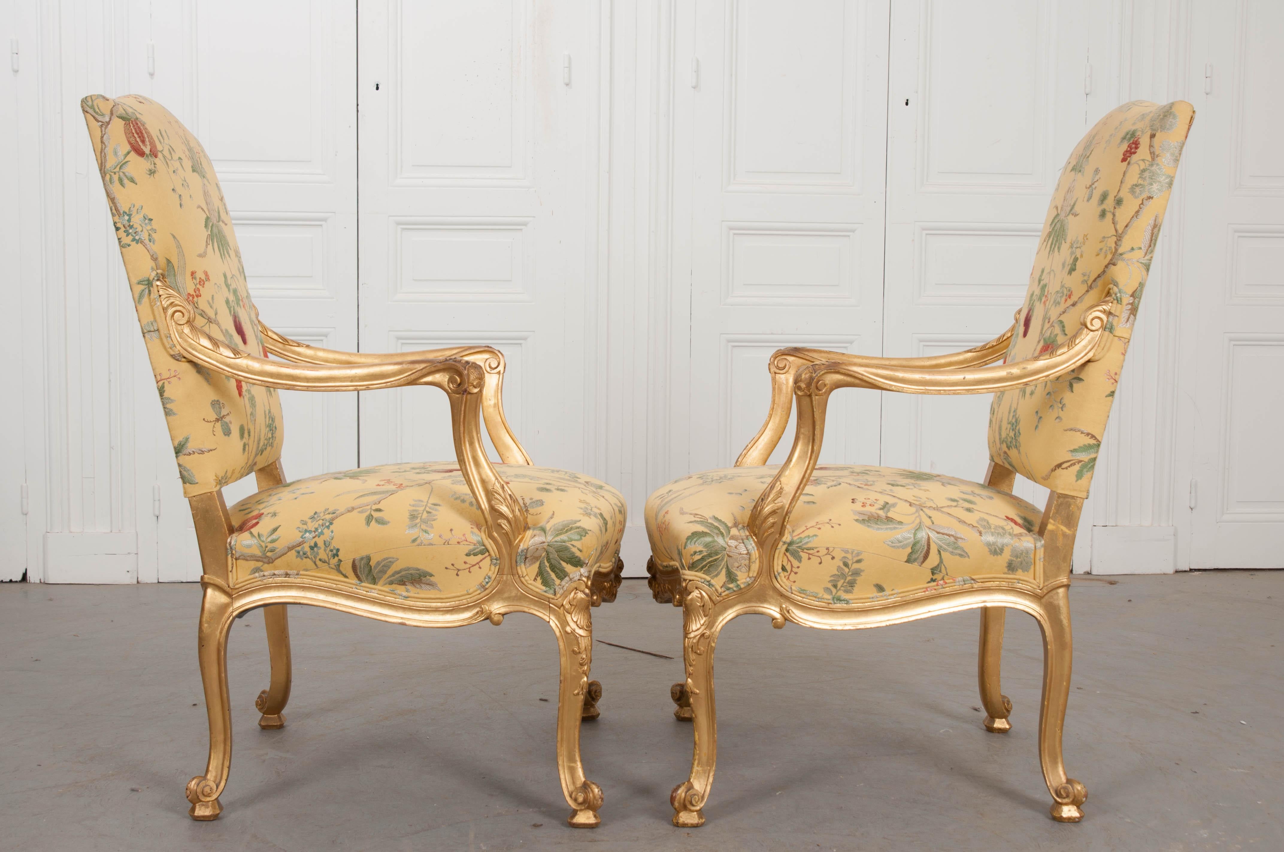 Pair of French 19th Century Gold Gilt Louis XV Armchairs 2