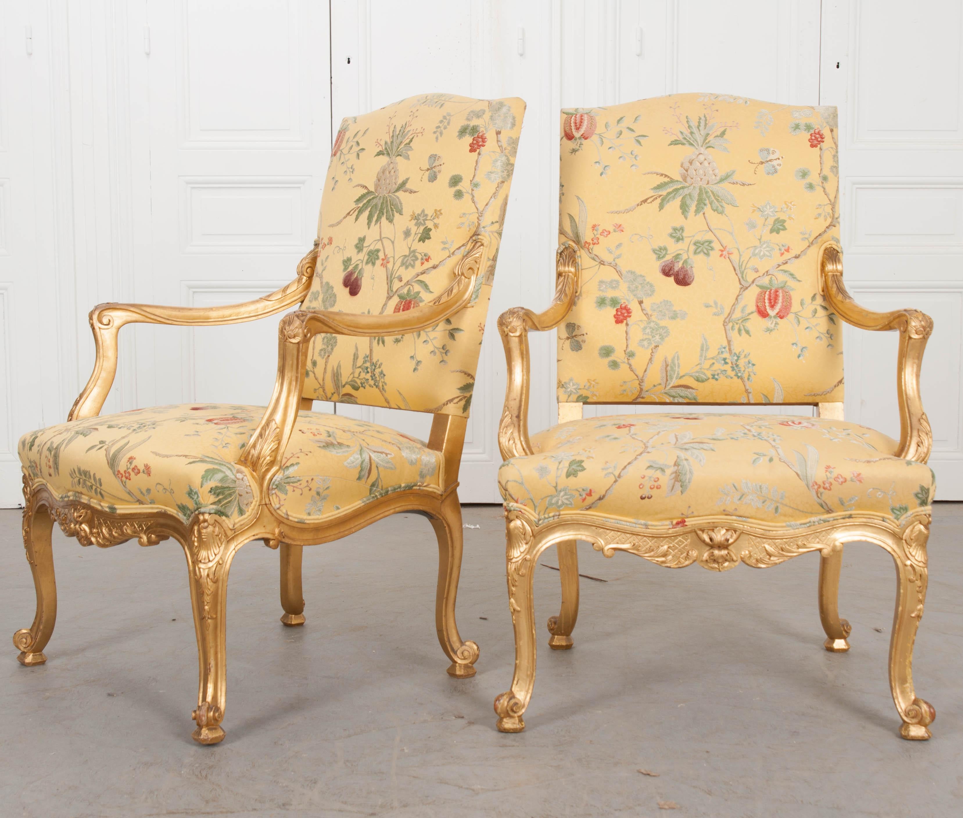 Pair of French 19th Century Gold Gilt Louis XV Armchairs 3