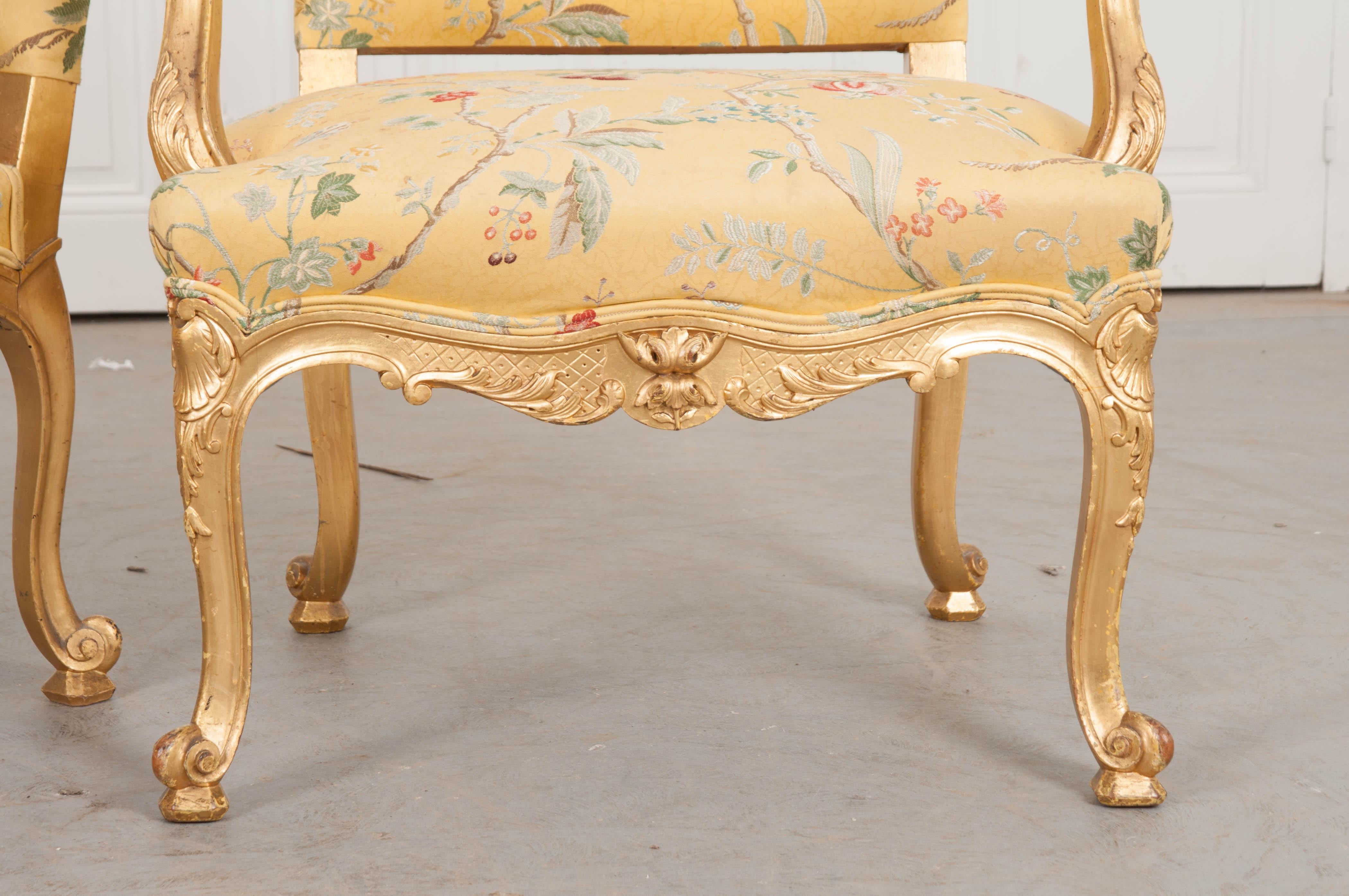 Pair of French 19th Century Gold Gilt Louis XV Armchairs 4