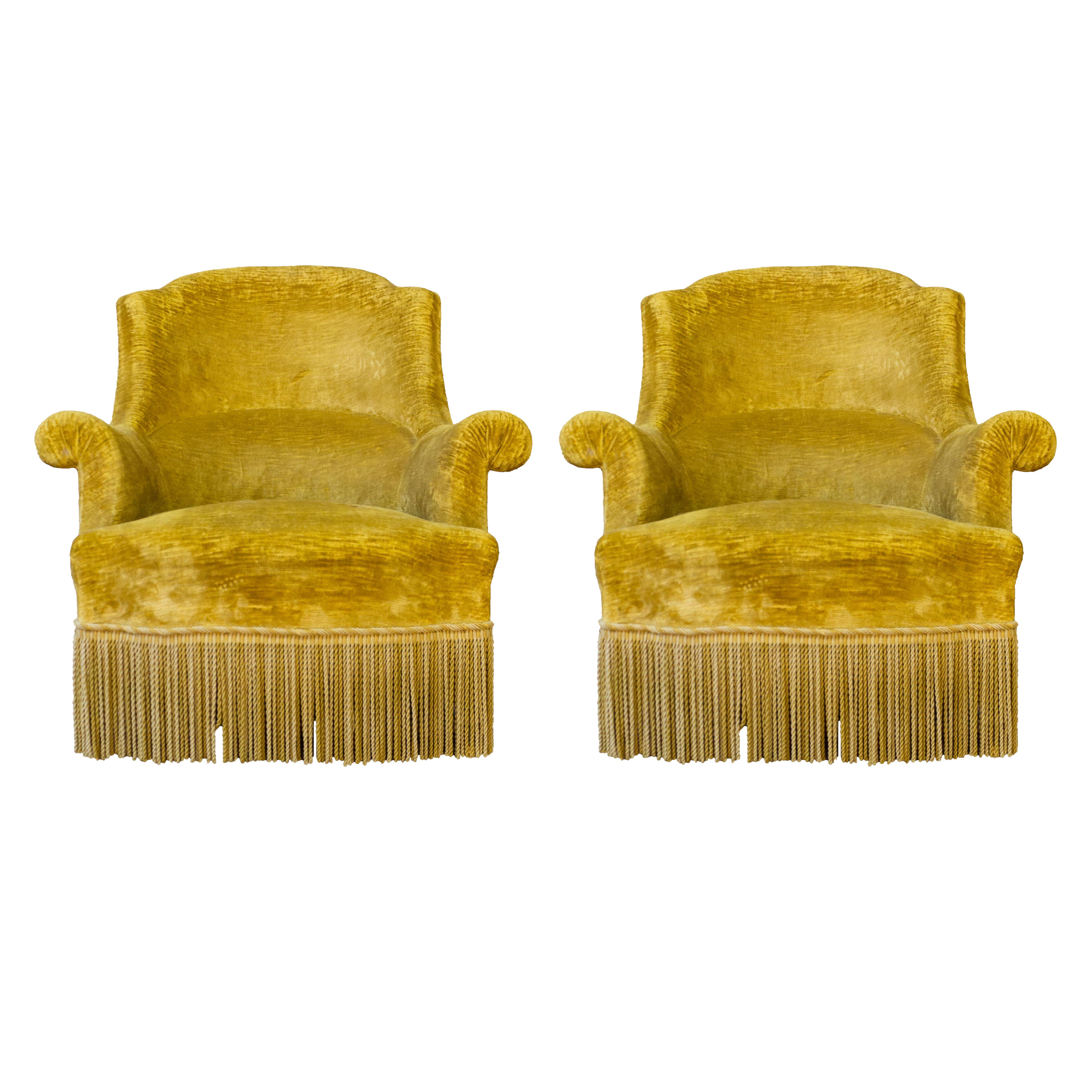 Pair of French 19th Century Gold Velvet Armchairs 2