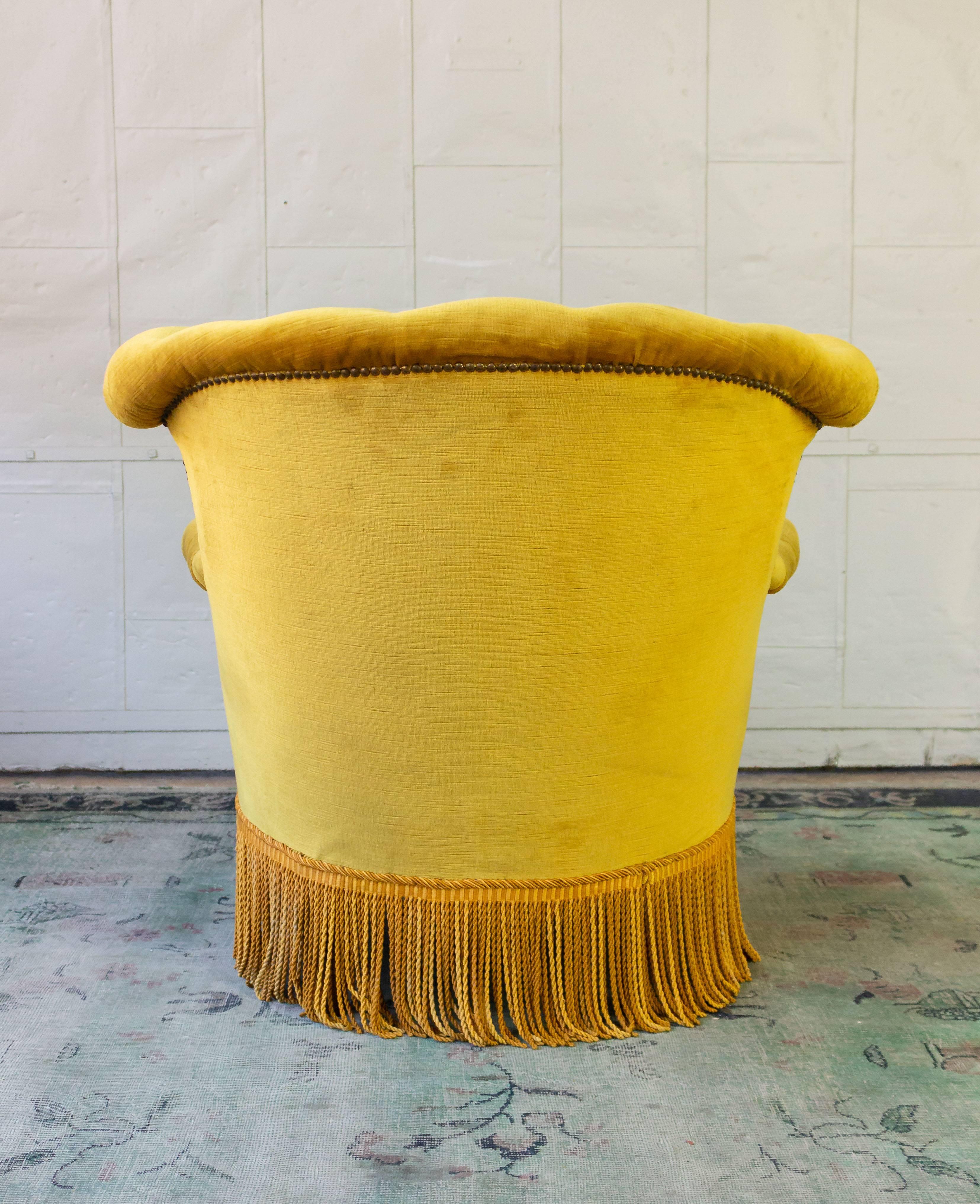 Pair of French 19th Century Gold Velvet Armchairs 3