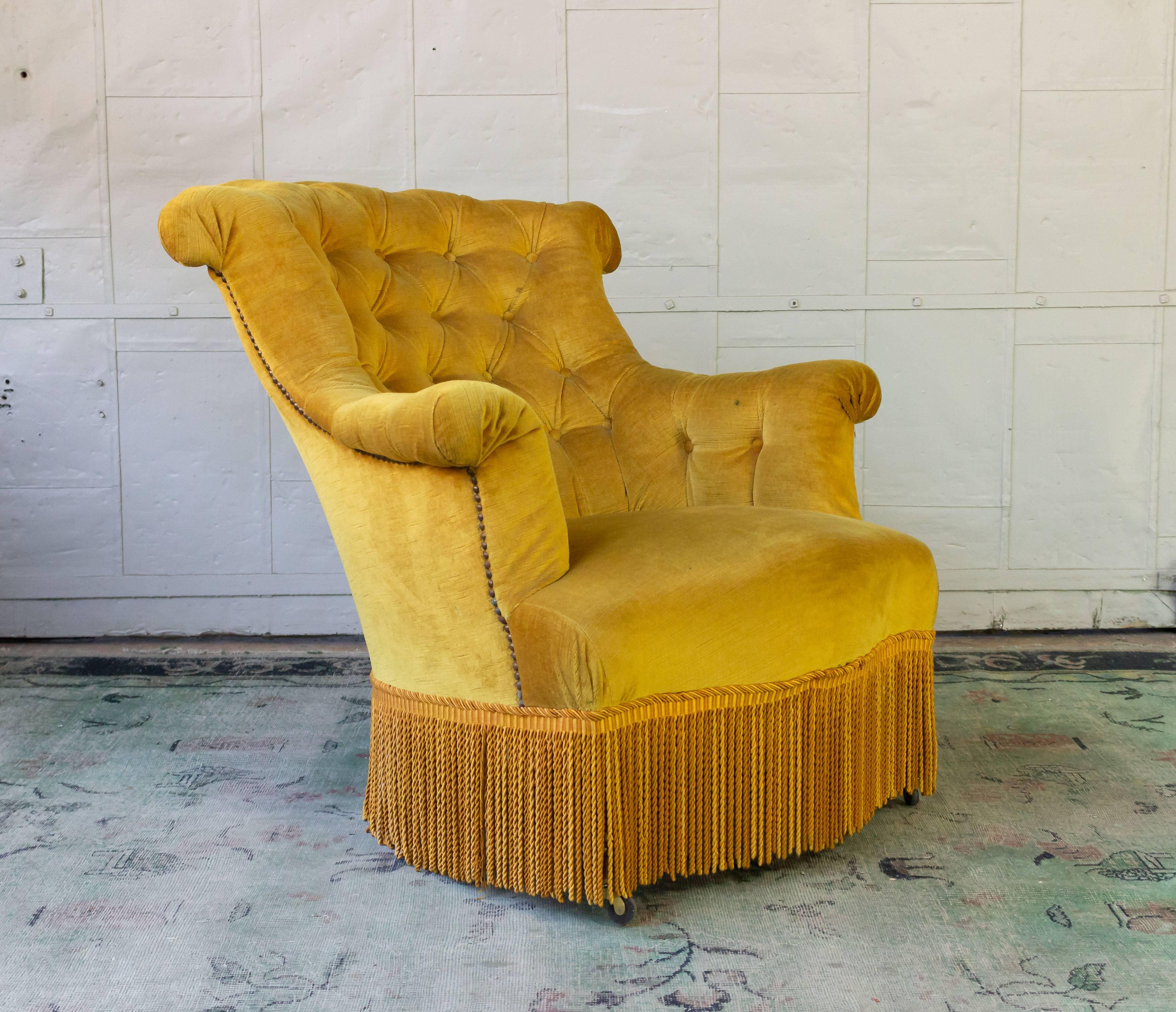 Pair of French 19th Century Gold Velvet Armchairs 5