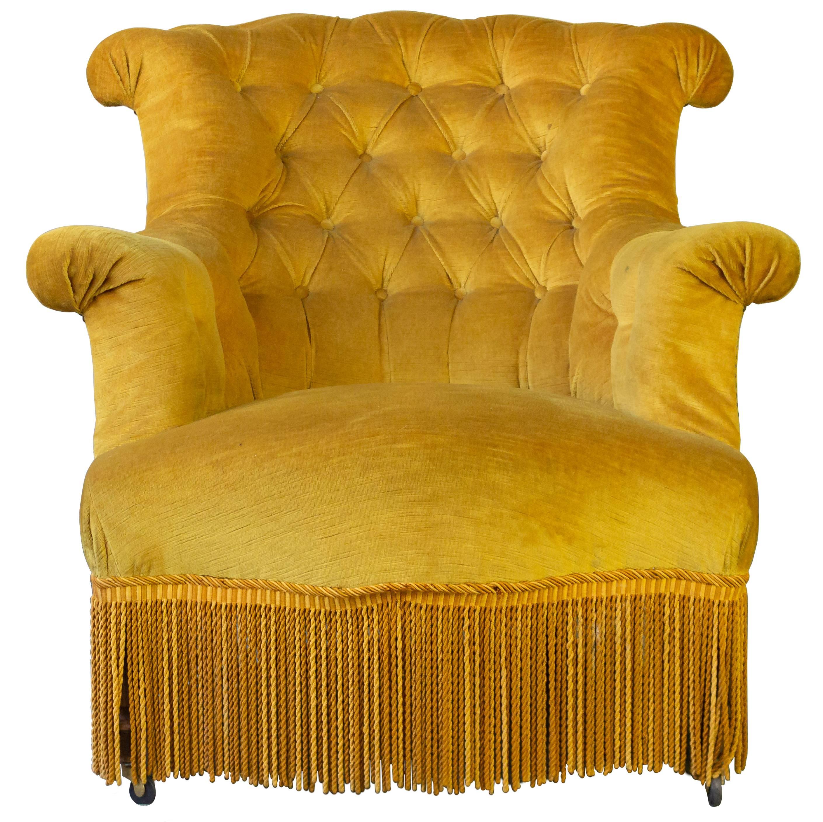 Pair of French 19th Century Gold Velvet Armchairs