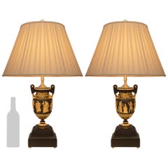 Pair Of French 19th Century Grand Tour Period Bronze And Marble Lamps