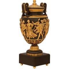 Pair Of French 19th Century Grand Tour Period Bronze, Ormolu, And Marble Lamps