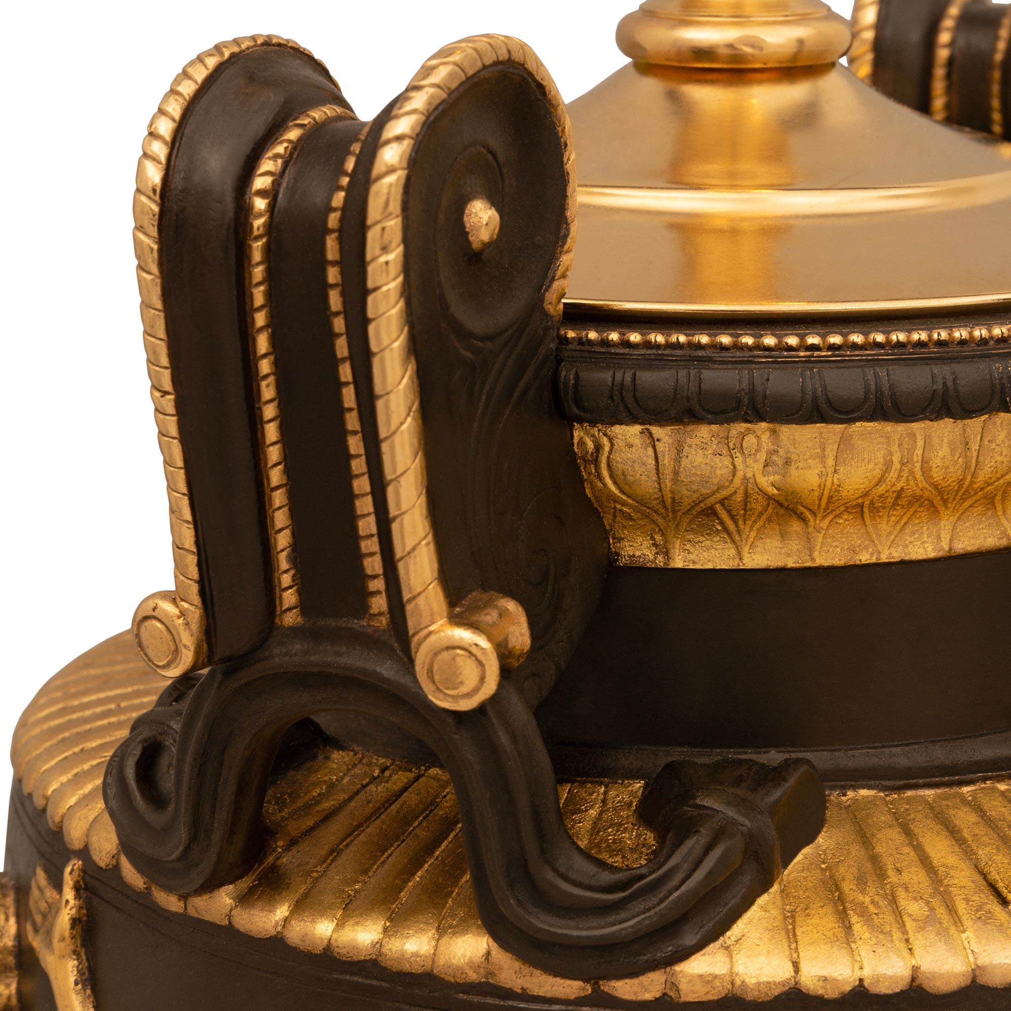 Pair Of French 19th Century Grand Tour Period Bronze, Ormolu, And Marble Lamps For Sale 1