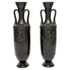 Pair of French 19th Century Greek Revival Neoclassical Patinated Bronze Vases