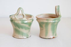 Pair of French 19th Century Green and Yellow Glazed Pottery Hanging Planters