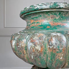 Pair of French 19th Century Green Cast Iron Garden Urns by Alfred Corneau