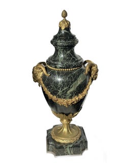 Pair of French 19th Century Green Marble and Bronze Vases/Urns