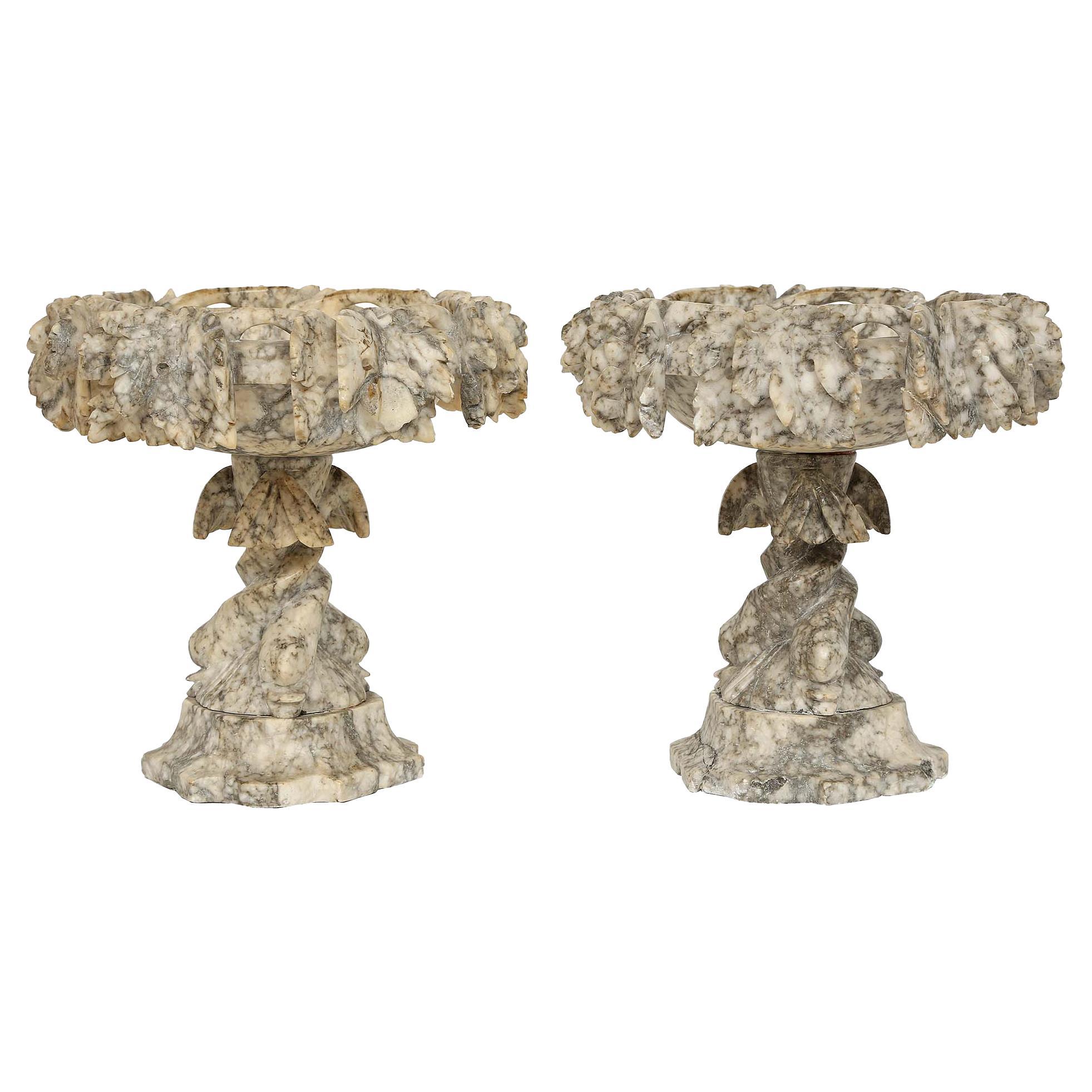 Pair of French 19th Century Grey and White Marble Urns