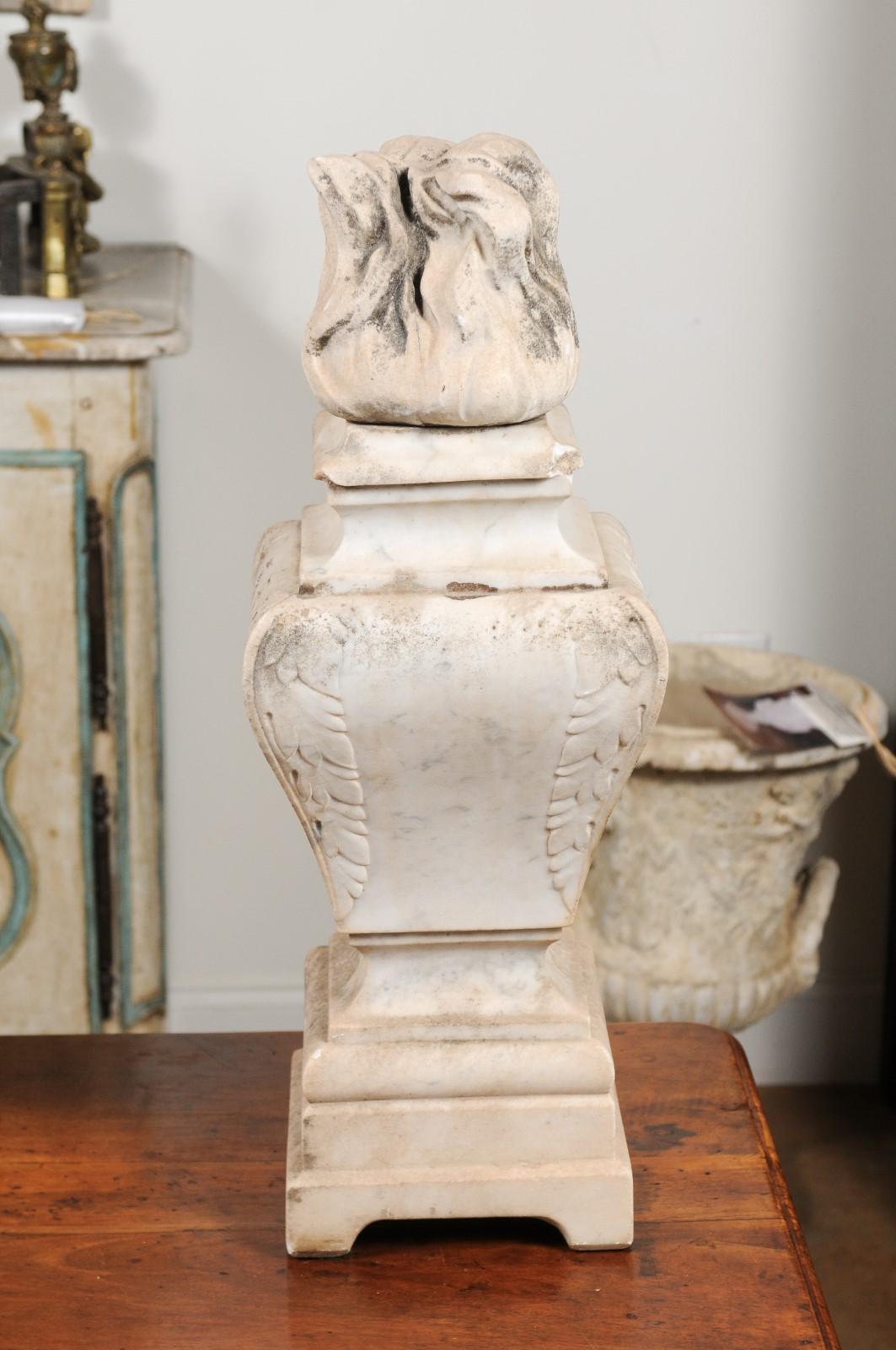 Hand-Carved Pair of French 19th Century Hand Carved White Marble Pots À Feu with Swags