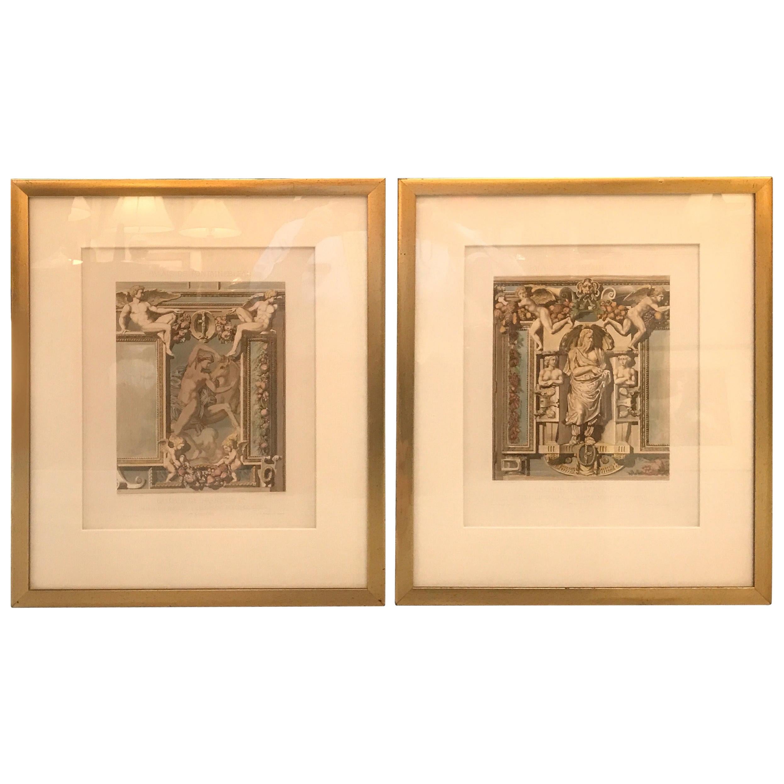 Pair of French 19th Century Hand Colored Copper Engraved Prints
