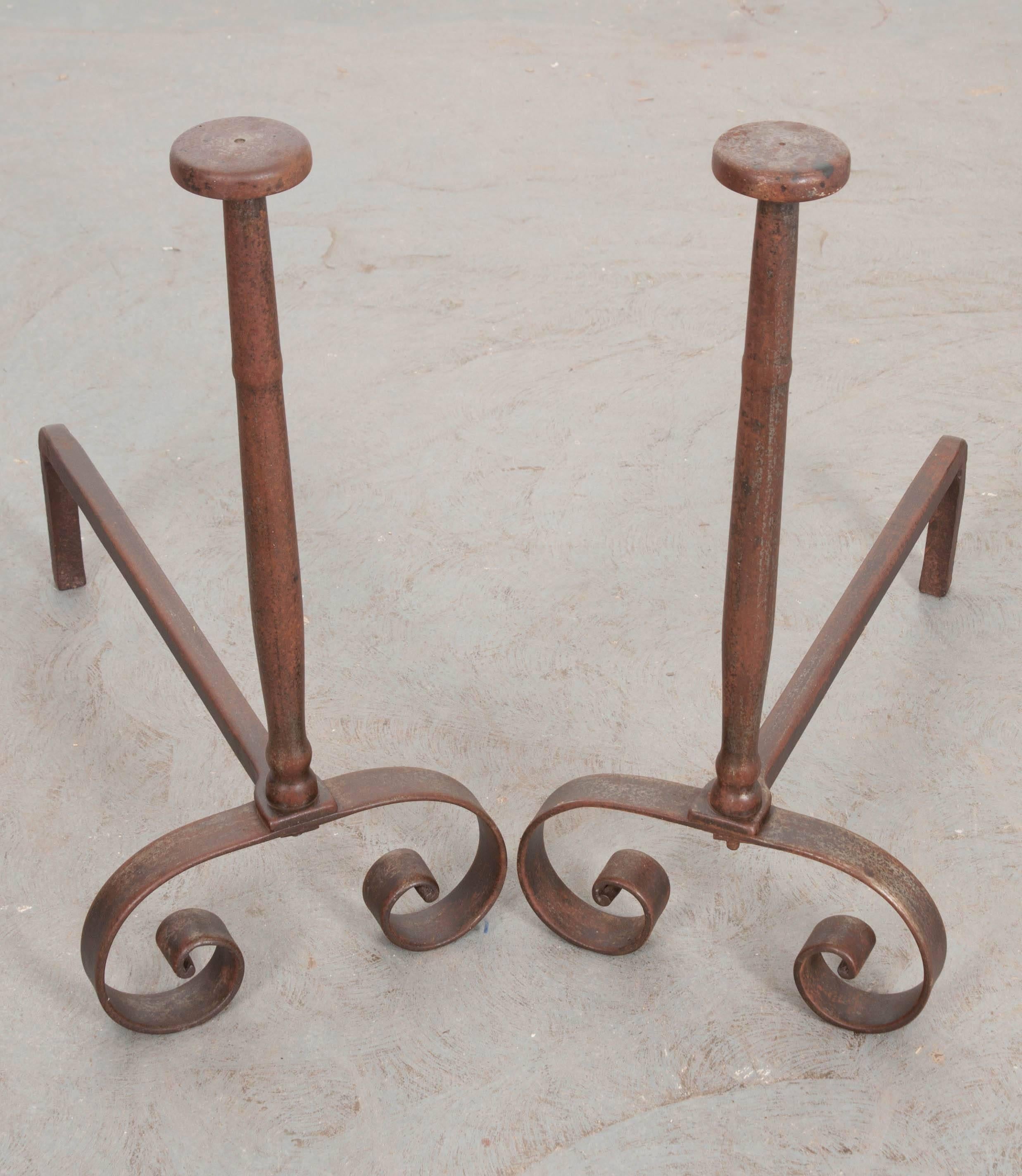 Pair of French 19th Century Iron Andirons In Good Condition In Baton Rouge, LA