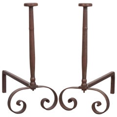 Antique Pair of French 19th Century Iron Andirons