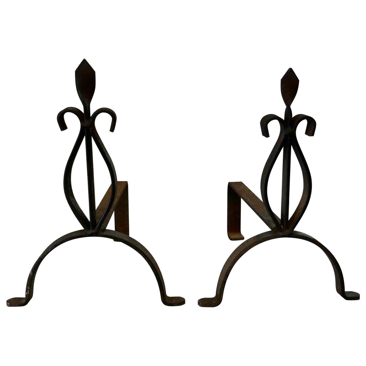 Pair of French 19th Century Iron Andirons or Fire Dogs